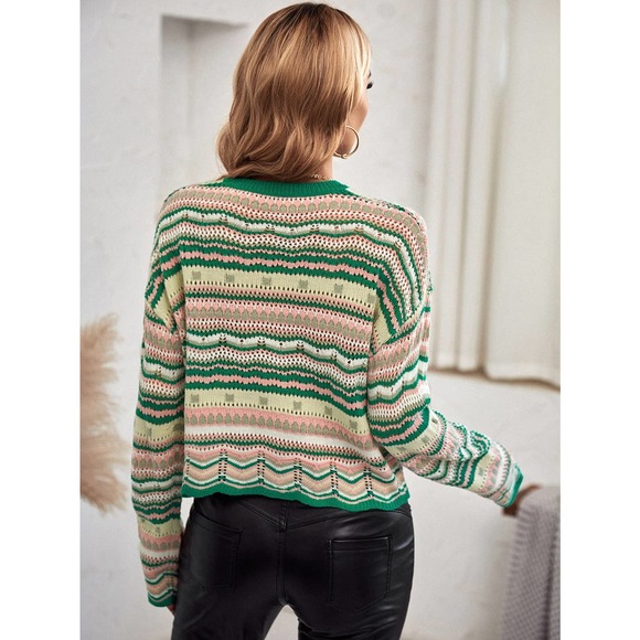 Striped 70s style vintage Pointelle Knit Sweater purple - Picture 5 of 11